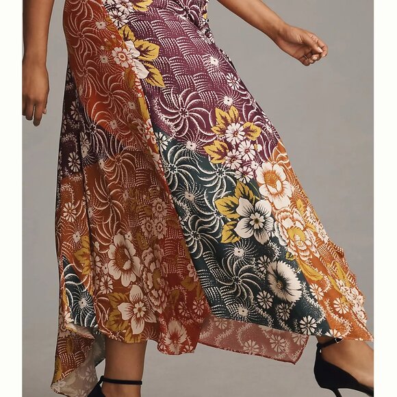 By Anthropologie V-Neck Flutter-Sleeve Buttoned Handkerchief Maxi Dress - Picture 3 of 9